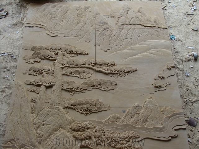 China Yellow Sandstone Tree Sculptures,Garden Sculptures,Animal Sculptures and Relief