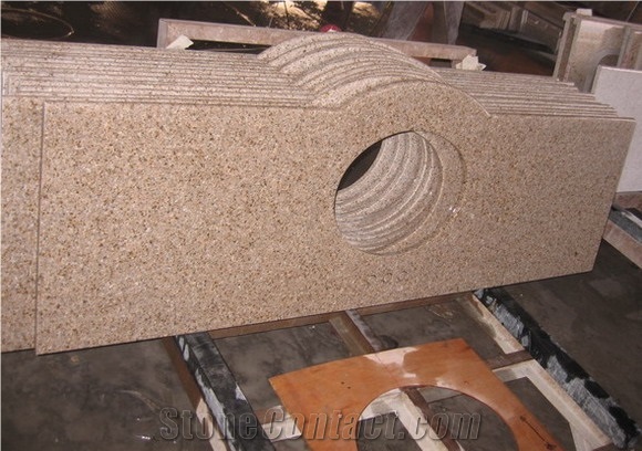 G682 Sunset Yellow Granite Semi-Circle Bathroom Vanity Tops for Interior Design / Customized Vanity Tops / Countertops / Wash Tops