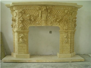 Natural Egypt Gold Marble Carved Flower Decoration Fireplace Mantel Fireplace Insert for Hotel Villa House