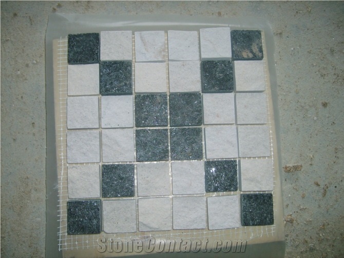 Natural White Quartzite & Black Quartzite Split Face Mosaic Pattern for Interior Wall Cladding Covering Decoration Design