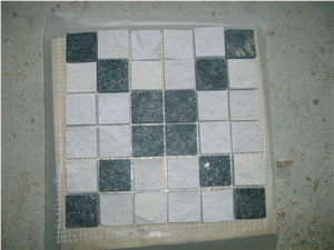 Natural White Quartzite & Black Quartzite Split Face Mosaic Pattern for Interior Wall Cladding Covering Decoration Design
