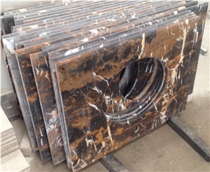 Chiblack Gold Marble Vanity Top Mounted with Porcelain Bowl (Packing in Styrofoam Box)