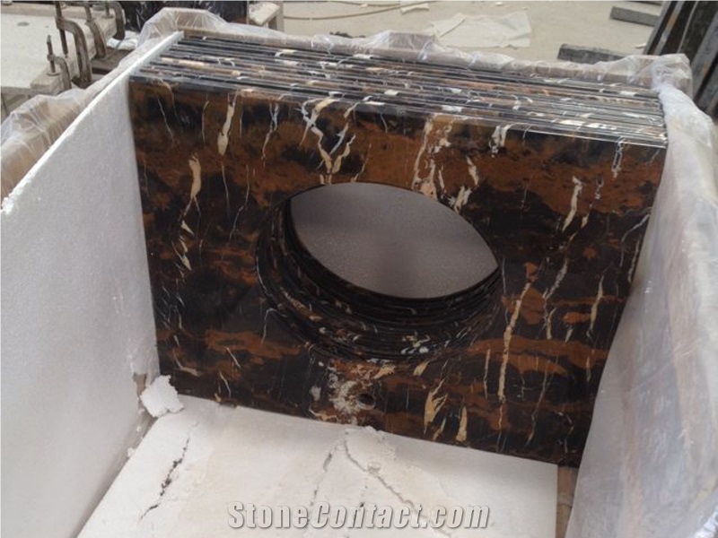 Chiblack Gold Marble Vanity Top Mounted with Porcelain Bowl (Packing in Styrofoam Box)