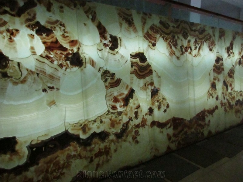 Onyx Laminated Glass Backlit Tiles & Slabs, Carped Onyx