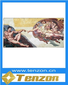 The Creation Of Adam Mosaic Art Show, Absolute Beige Marble Art Works