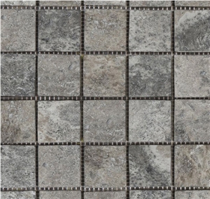 Silver Travertine Tumbled Mosaic