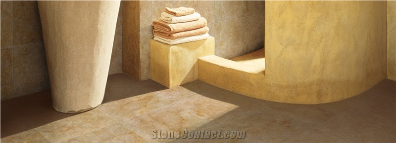Crema Antares Travertine Bathroom Design, Beige Travertine Bathroom Design