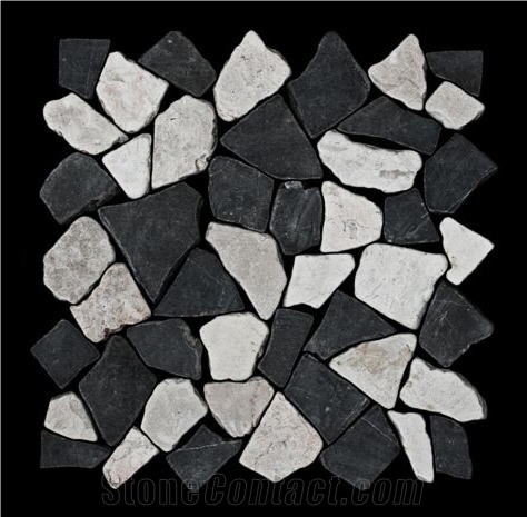 Chipped Marble Mosaic Tiles Grey + White