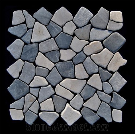 Tumbled Marble Mosaic Light Grey + White