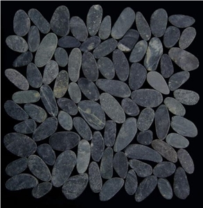 Tumbled Sliced Black Pebble Mosaic