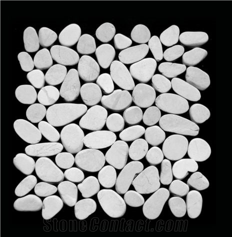 Tumbled White Cut Sliced Pebbles Mosaic