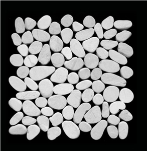 Tumbled White Cut Sliced Pebbles Mosaic