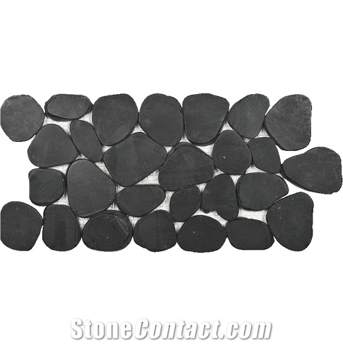 Tumbled Black Sliced Pebble Mosaic Border