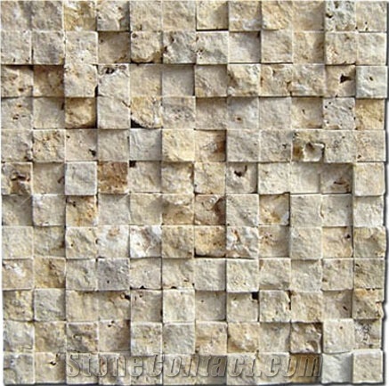 Lint1-3d Beige Split Face Travertine Mosaic