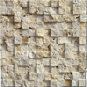 Lint1-3d Beige Split Face Travertine Mosaic