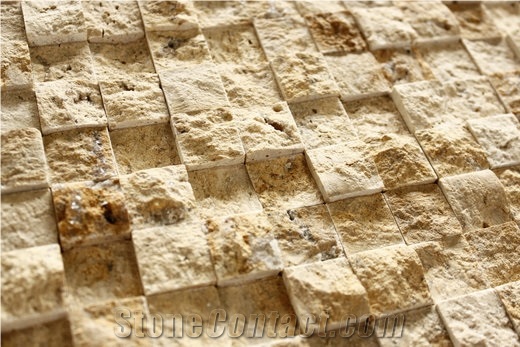 Lint1-3d Beige Split Face Travertine Mosaic
