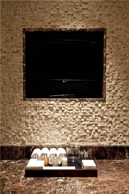 Lint1-3d Beige Split Face Travertine Mosaic