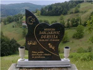 Engraved Absolute Black Granite and Sivec White Marble Headstones