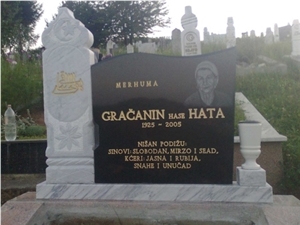 Engraved Absolute Black Granite and Sivec White Marble Headstones