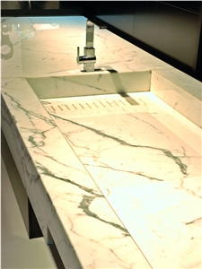 Calacatta Carrara Marble Solid Kitchen Counter Top with Sink