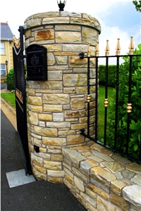 Circular Brown Quartzite Pillar with Flat Coping