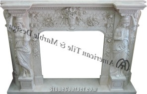 Honed Sunny Beige Limestone Sculptured Fireplace Mantel