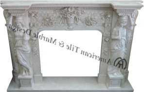 Honed Sunny Beige Limestone Sculptured Fireplace Mantel