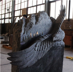 Tropical Green Granite Carved American Eagle Tombstone