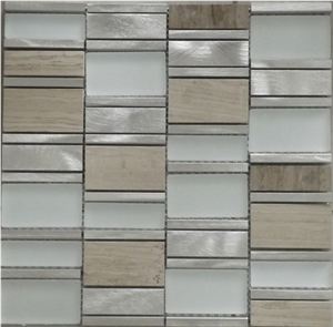 Stone and Aluminun and Crystal Glass Mosaic Tile
