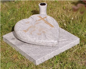 Silesian Granite, Strigauer Granite Slant Grave Stone "Heart on Grave Plate"