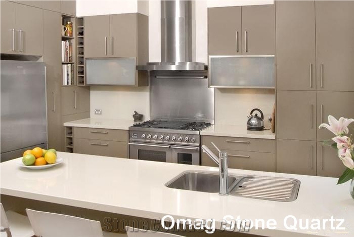 Omag Pure Snow White Quartz Stone Kitchen Bar Tops/Solid Surface Bar Countertop