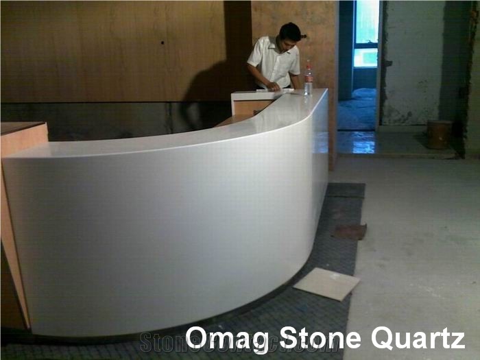 Omag Pure White Quartz Stone Round Reception Countertops/ Manmade Stone Desk