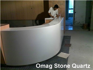 Omag Pure White Quartz Stone Round Reception Countertops/ Manmade Stone Desk