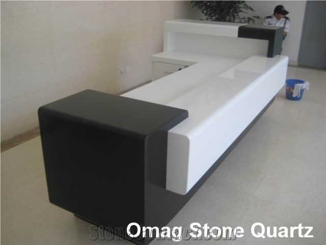 Omag Pure White Quartz Stone Round Reception Countertops/ Manmade Stone Desk