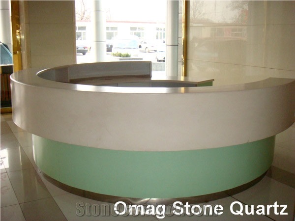 Omag Pure White Quartz Stone Round Reception Countertops/ Manmade Stone Desk