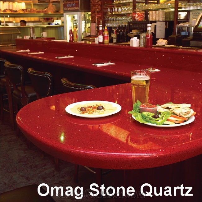 Omag Red Crabapple Quartz Stone Kitchen Bar Tops/Engineered Stone Kitchen Countertops Good Price
