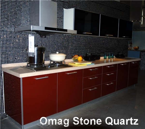 Omag Red Crabapple Quartz Stone Kitchen Bar Tops/Engineered Stone Kitchen Countertops Good Price