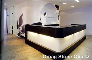 Omag White & Black Galaxy Quartz Stone Reception Tops/Desk