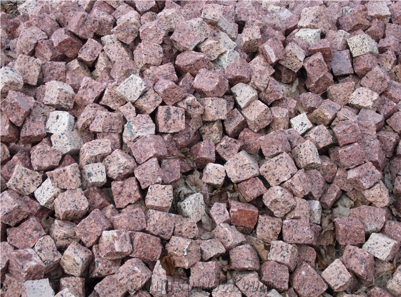 Rosa Raveno Granite Cube Stone & Pavers, Red Granite Pavers