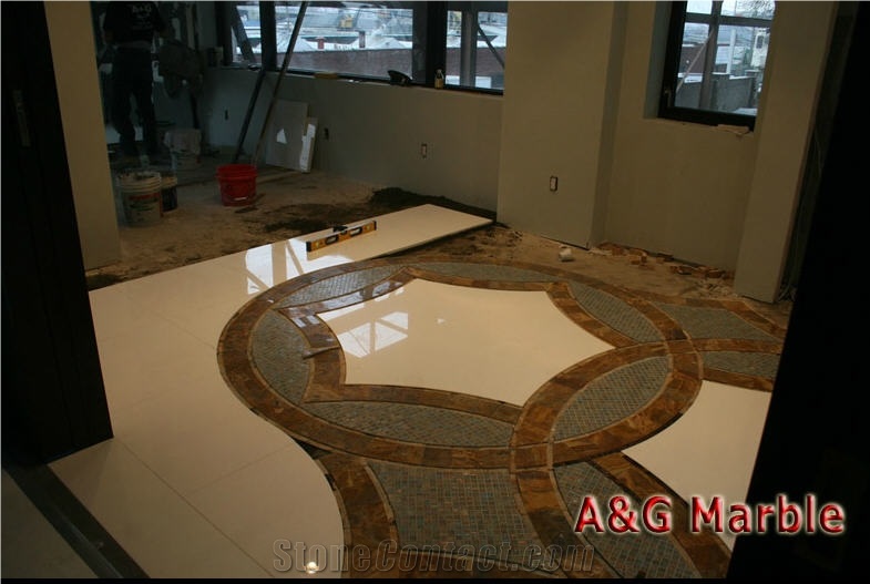Lazza Glass Mosaic and Multicolor Slate Floor