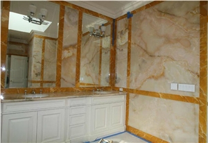 Peach & Apache Gold Onyx Bathroom Design
