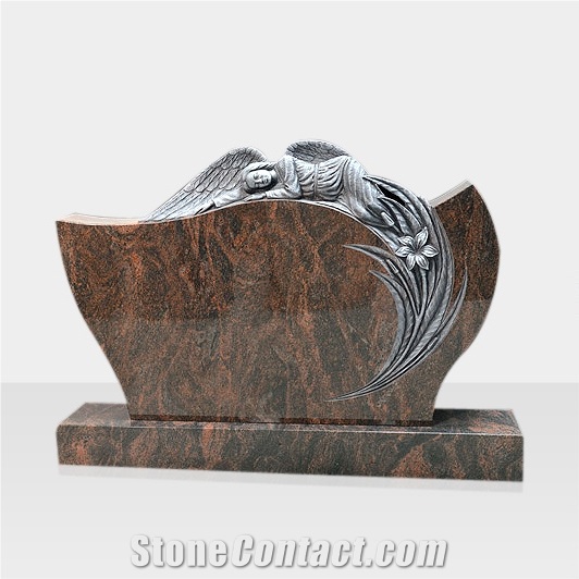 Multicolor Red Granite Angel Tombstone