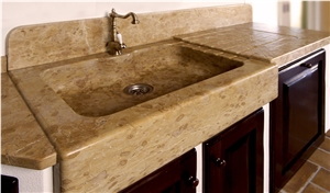 Crema Veneziana Limestone Solid Kitchen Sink