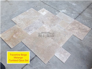 Antique Melange Travertine French Pattern Set 4 Sizes Slabs & Tiles, Classic Travertine Slabs & Tiles