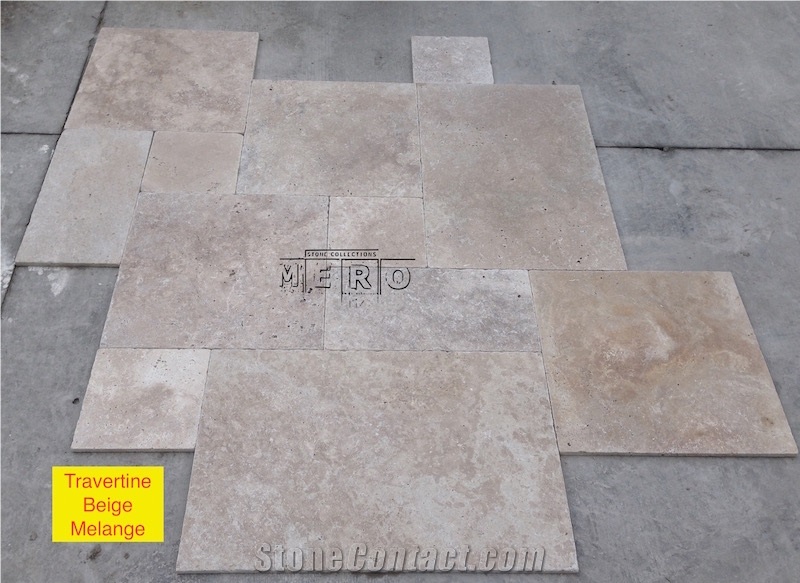 Antique Melange Travertine French Pattern Set 4 Sizes Slabs & Tiles, Classic Travertine Slabs & Tiles