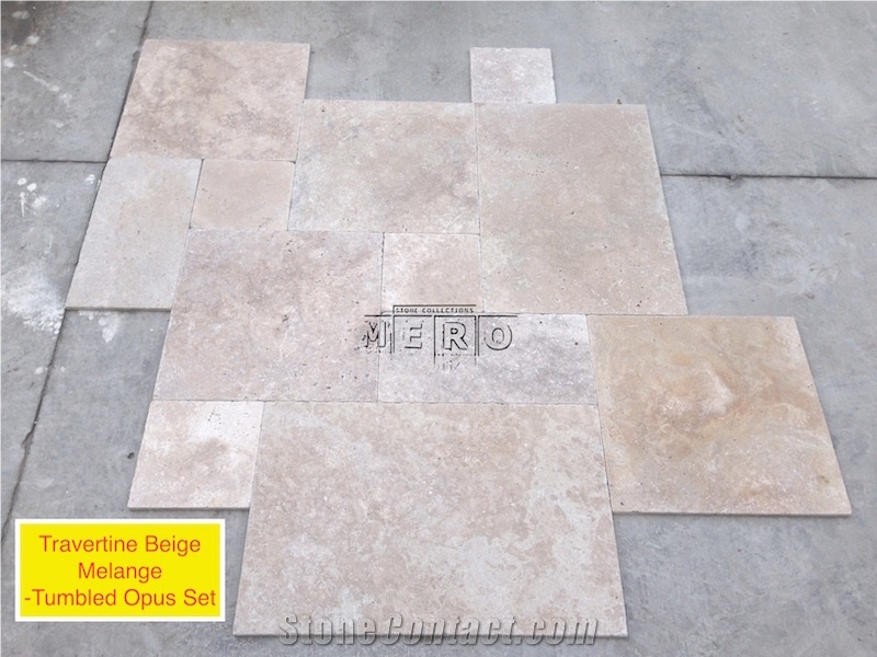 Classic Beige Travertine Melange Tumbled Opus Pattern Set