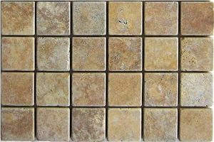 Tumbled Travertine Colored Mosaic, Scabos Brown Travertine Mosaic