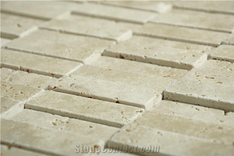 Tumbled Travertine Colored Mosaic, Scabos Brown Travertine Mosaic