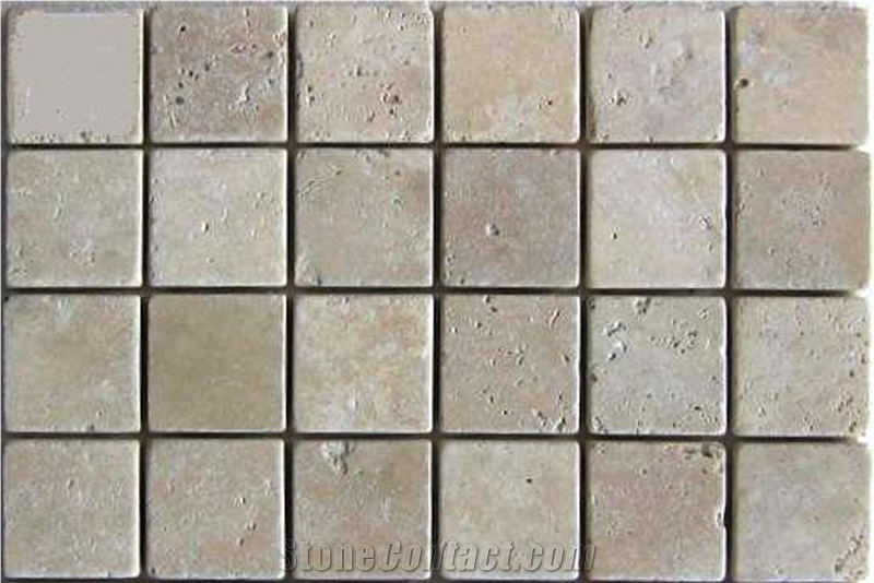 Tumbled Travertine Colored Mosaic, Scabos Brown Travertine Mosaic