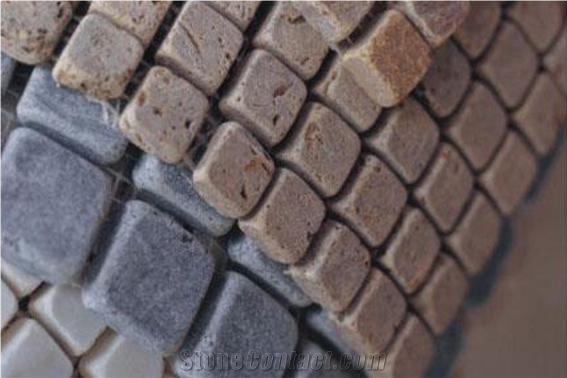 Tumbled Travertine Colored Mosaic, Scabos Brown Travertine Mosaic